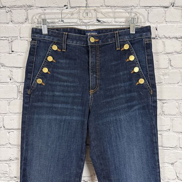 Ramy Brook Jeans High Rise Flare Sailor Buttons Dark Rinse Womens 29 Raw Hem - Picture 1 of 11